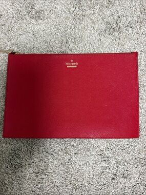 kate spade red saffiano clutch pouch with gold logo